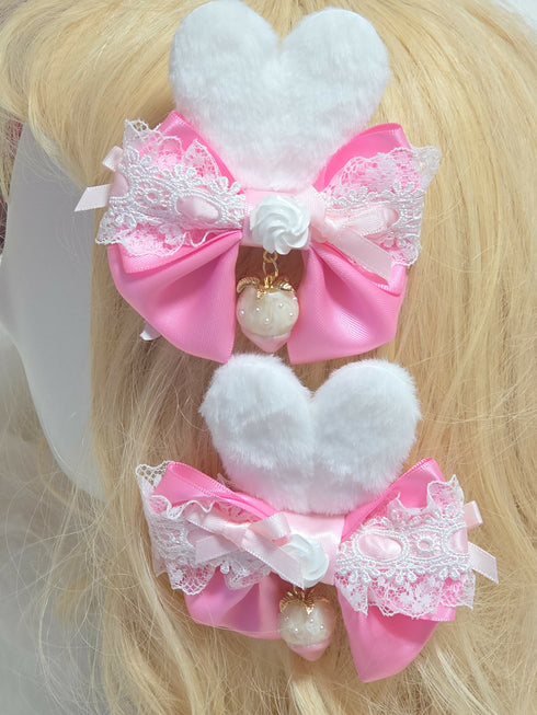 うさみみホイップいちごリボンツインテヘアクリップ(白)